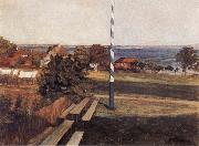 Wilhelm Trubner Landscape with Flagpole painting